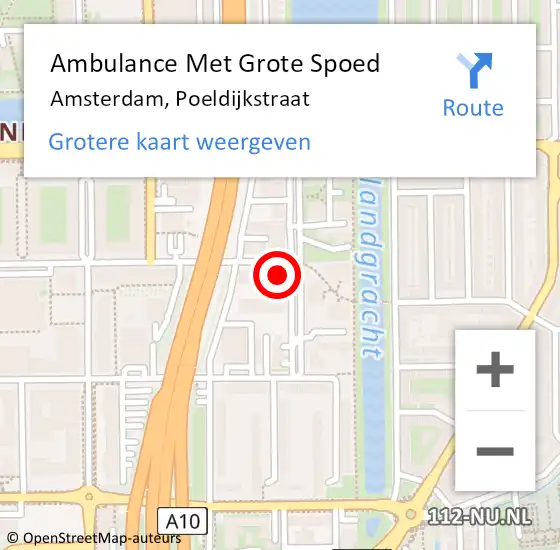 Locatie op kaart van de 112 melding: Ambulance Met Grote Spoed Naar Amsterdam, Poeldijkstraat op 16 april 2024 17:56