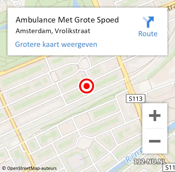 Locatie op kaart van de 112 melding: Ambulance Met Grote Spoed Naar Amsterdam, Vrolikstraat op 16 april 2024 17:58