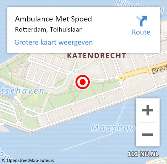 Locatie op kaart van de 112 melding: Ambulance Met Spoed Naar Rotterdam, Tolhuislaan op 16 april 2024 17:59