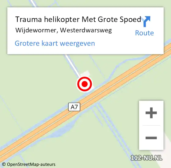 Locatie op kaart van de 112 melding: Trauma helikopter Met Grote Spoed Naar Wijdewormer, Westerdwarsweg op 16 april 2024 18:01