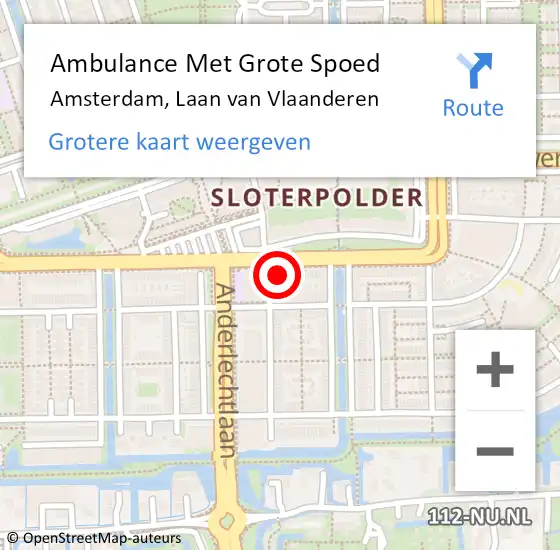 Locatie op kaart van de 112 melding: Ambulance Met Grote Spoed Naar Amsterdam, Laan van Vlaanderen op 16 april 2024 18:02