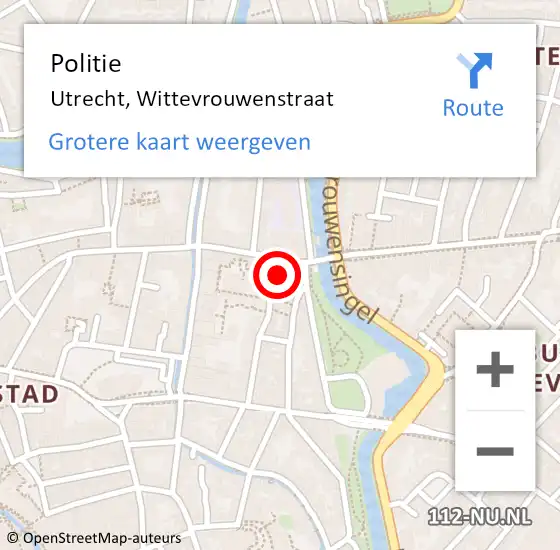 Locatie op kaart van de 112 melding: Politie Utrecht, Wittevrouwenstraat op 16 april 2024 18:02