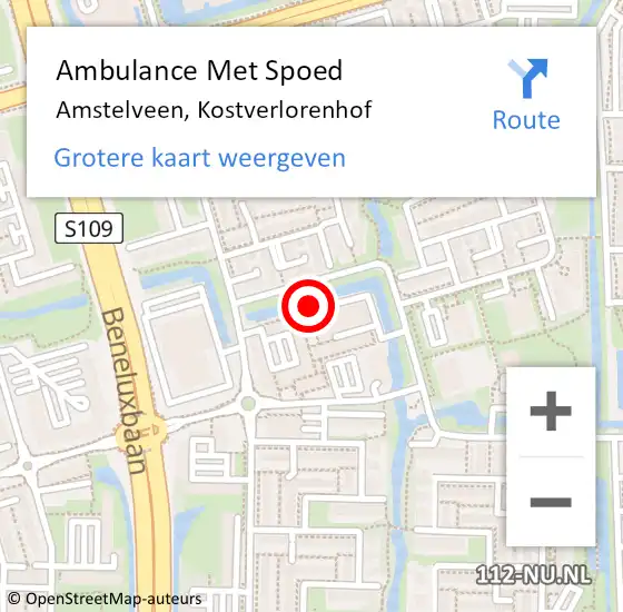 Locatie op kaart van de 112 melding: Ambulance Met Spoed Naar Amstelveen, Kostverlorenhof op 16 april 2024 18:23