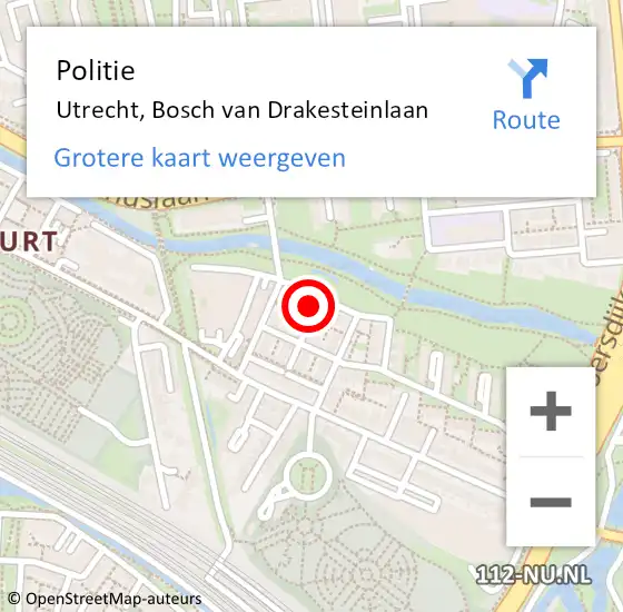 Locatie op kaart van de 112 melding: Politie Utrecht, Bosch van Drakesteinlaan op 16 april 2024 18:57