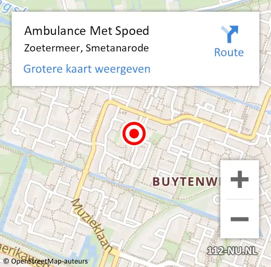 Locatie op kaart van de 112 melding: Ambulance Met Spoed Naar Zoetermeer, Smetanarode op 16 april 2024 18:57