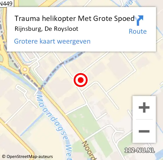 Locatie op kaart van de 112 melding: Trauma helikopter Met Grote Spoed Naar Rijnsburg, De Roysloot op 16 april 2024 19:04