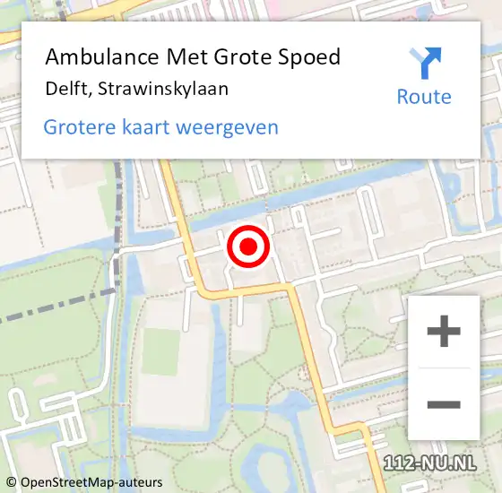 Locatie op kaart van de 112 melding: Ambulance Met Grote Spoed Naar Delft, Strawinskylaan op 16 april 2024 19:36