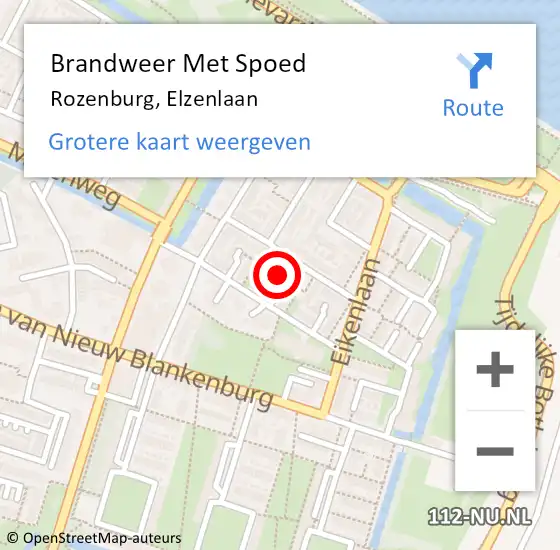 Locatie op kaart van de 112 melding: Brandweer Met Spoed Naar Rozenburg, Elzenlaan op 16 april 2024 19:53