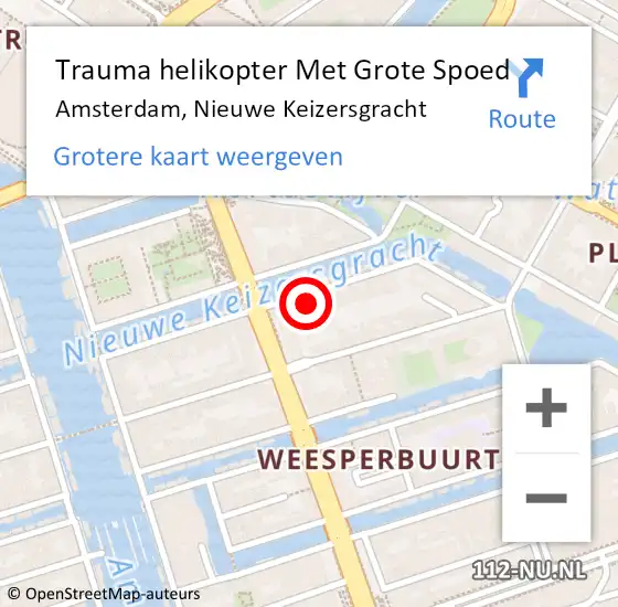 Locatie op kaart van de 112 melding: Trauma helikopter Met Grote Spoed Naar Amsterdam, Nieuwe Keizersgracht op 16 april 2024 20:11