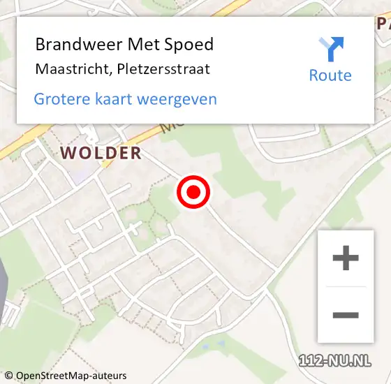 Locatie op kaart van de 112 melding: Brandweer Met Spoed Naar Maastricht, Pletzersstraat op 16 april 2024 20:17