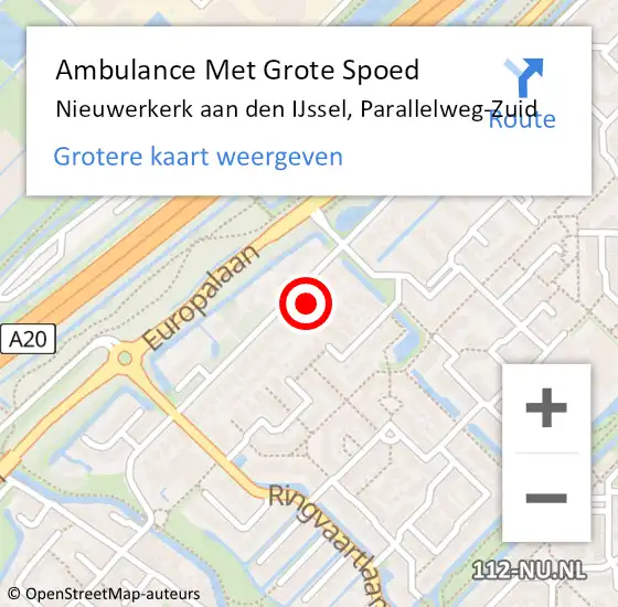 Locatie op kaart van de 112 melding: Ambulance Met Grote Spoed Naar Nieuwerkerk aan den IJssel, Parallelweg-Zuid op 16 april 2024 20:37