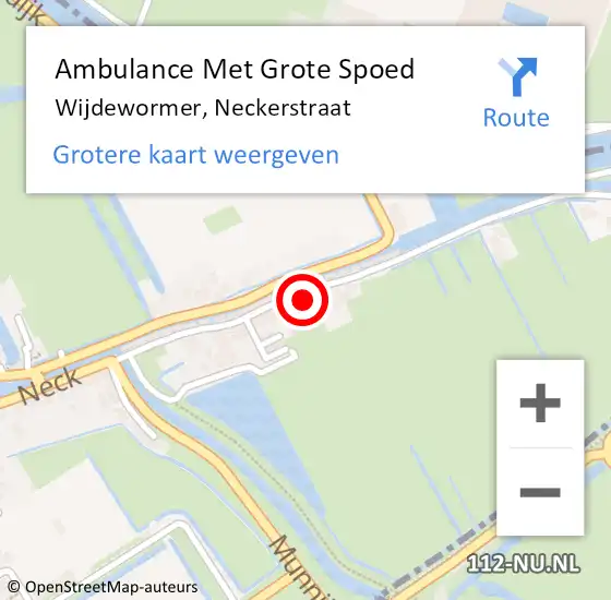 Locatie op kaart van de 112 melding: Ambulance Met Grote Spoed Naar Wijdewormer, Neckerstraat op 16 april 2024 20:41