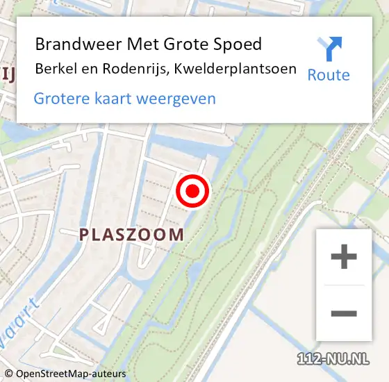 Locatie op kaart van de 112 melding: Brandweer Met Grote Spoed Naar Berkel en Rodenrijs, Kwelderplantsoen op 16 april 2024 20:42