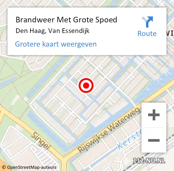 Locatie op kaart van de 112 melding: Brandweer Met Grote Spoed Naar Den Haag, Van Essendijk op 16 april 2024 20:55