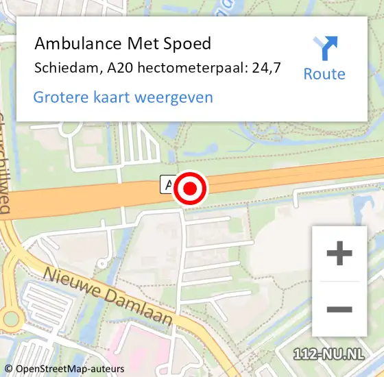 Locatie op kaart van de 112 melding: Ambulance Met Spoed Naar Schiedam, A20 hectometerpaal: 24,7 op 16 april 2024 21:19
