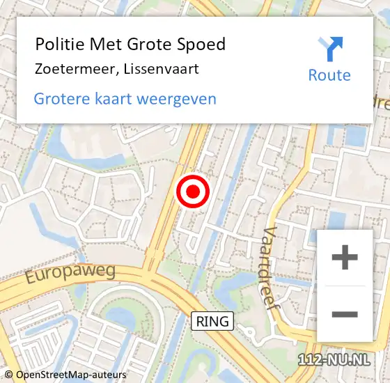 Locatie op kaart van de 112 melding: Politie Met Grote Spoed Naar Zoetermeer, Lissenvaart op 16 april 2024 21:29
