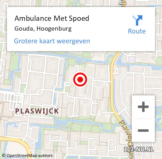 Locatie op kaart van de 112 melding: Ambulance Met Spoed Naar Gouda, Hoogenburg op 16 april 2024 22:11