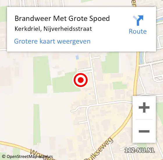 Locatie op kaart van de 112 melding: Brandweer Met Grote Spoed Naar Kerkdriel, Nijverheidsstraat op 16 april 2024 22:38