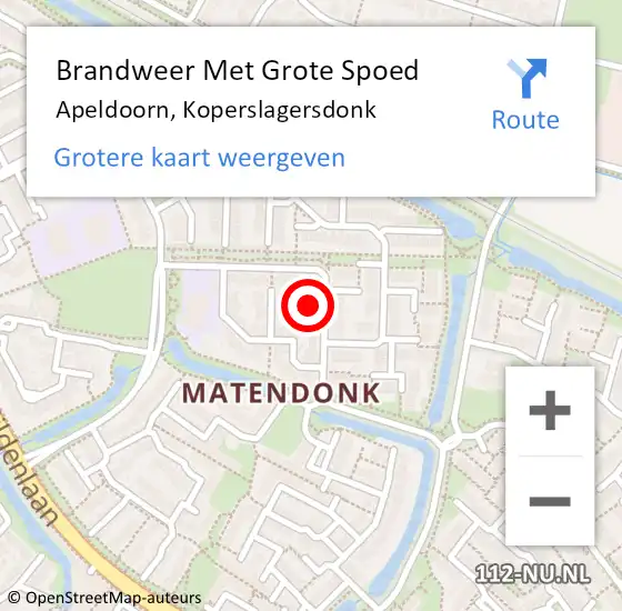 Locatie op kaart van de 112 melding: Brandweer Met Grote Spoed Naar Apeldoorn, Koperslagersdonk op 16 april 2024 22:58