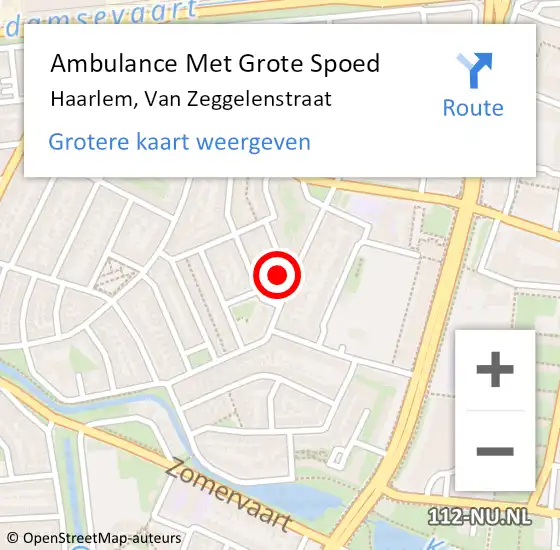 Locatie op kaart van de 112 melding: Ambulance Met Grote Spoed Naar Haarlem, Van Zeggelenstraat op 16 april 2024 23:00