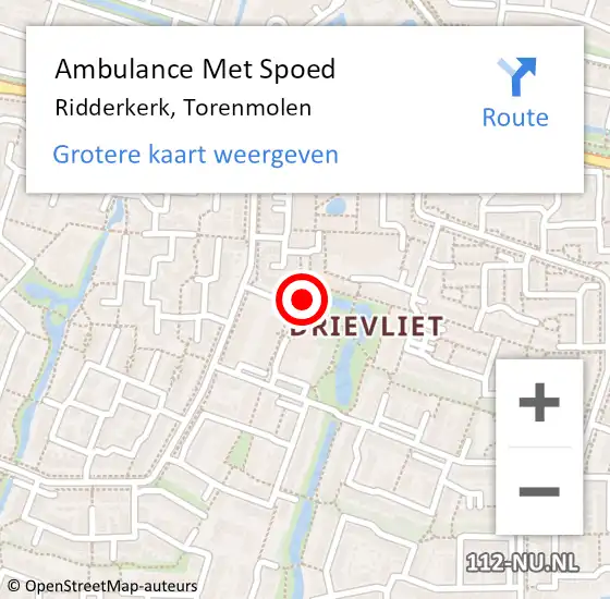 Locatie op kaart van de 112 melding: Ambulance Met Spoed Naar Ridderkerk, Torenmolen op 16 april 2024 23:25