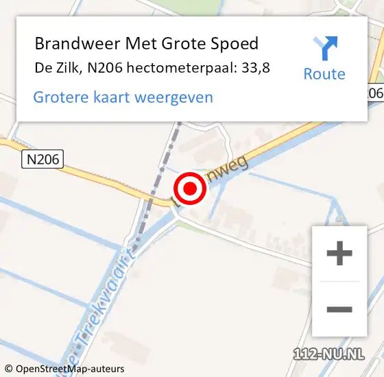 Locatie op kaart van de 112 melding: Brandweer Met Grote Spoed Naar De Zilk, N206 hectometerpaal: 33,8 op 2 oktober 2014 17:23