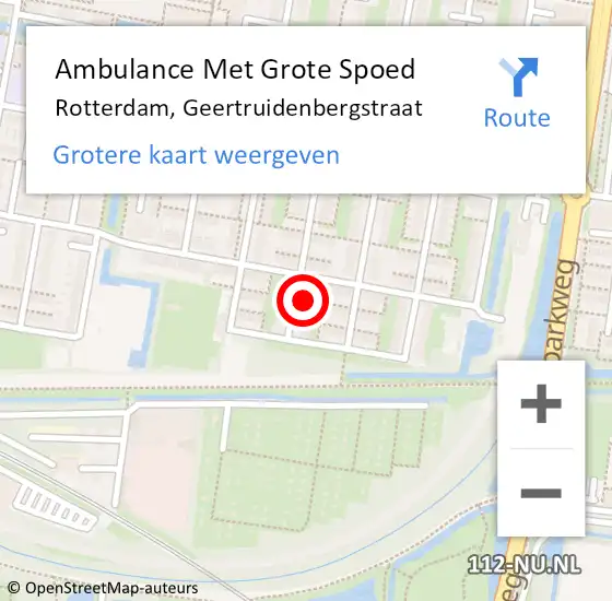 Locatie op kaart van de 112 melding: Ambulance Met Grote Spoed Naar Rotterdam, Geertruidenbergstraat op 16 april 2024 23:35