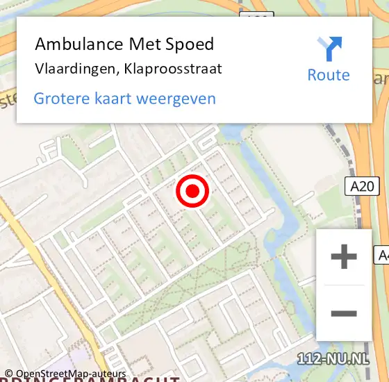 Locatie op kaart van de 112 melding: Ambulance Met Spoed Naar Vlaardingen, Klaproosstraat op 17 april 2024 00:05