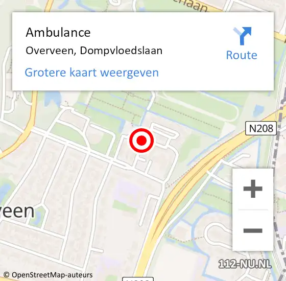 Locatie op kaart van de 112 melding: Ambulance Overveen, Dompvloedslaan op 17 april 2024 00:11