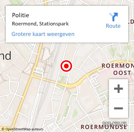 Locatie op kaart van de 112 melding: Politie Roermond, Stationspark op 17 april 2024 00:41