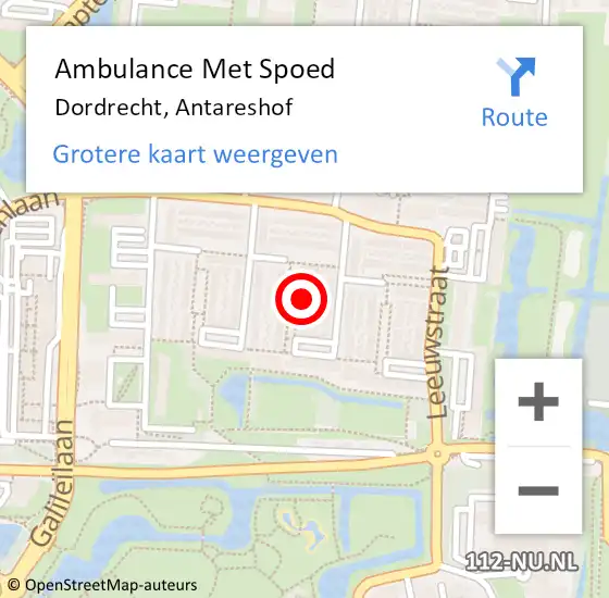 Locatie op kaart van de 112 melding: Ambulance Met Spoed Naar Dordrecht, Antareshof op 17 april 2024 02:05