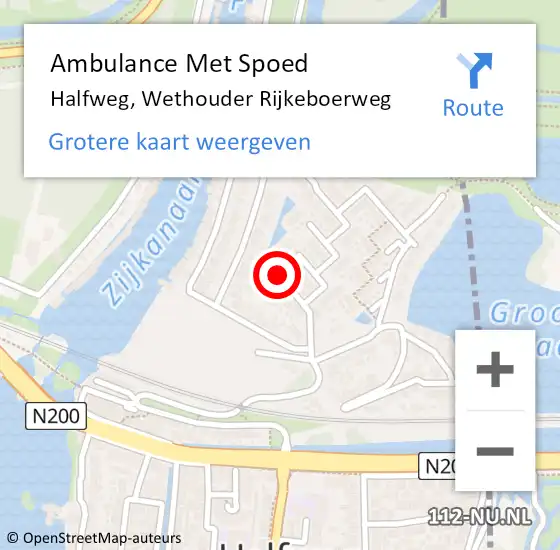Locatie op kaart van de 112 melding: Ambulance Met Spoed Naar Halfweg, Wethouder Rijkeboerweg op 17 april 2024 04:26