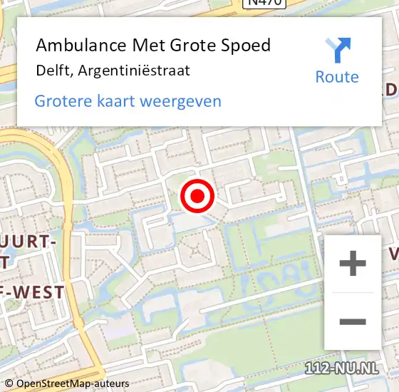 Locatie op kaart van de 112 melding: Ambulance Met Grote Spoed Naar Delft, Argentiniëstraat op 17 april 2024 05:03