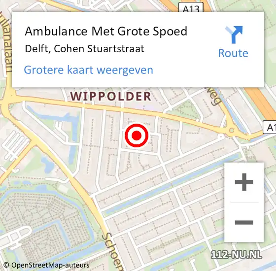 Locatie op kaart van de 112 melding: Ambulance Met Grote Spoed Naar Delft, Cohen Stuartstraat op 17 april 2024 08:38