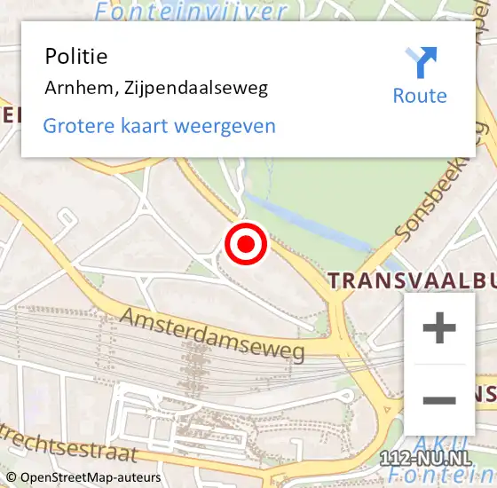 Locatie op kaart van de 112 melding: Politie Arnhem, Zijpendaalseweg op 17 april 2024 08:43