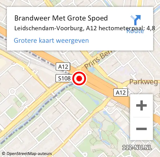 Locatie op kaart van de 112 melding: Brandweer Met Grote Spoed Naar Leidschendam-Voorburg, A12 hectometerpaal: 4,8 op 17 april 2024 08:58