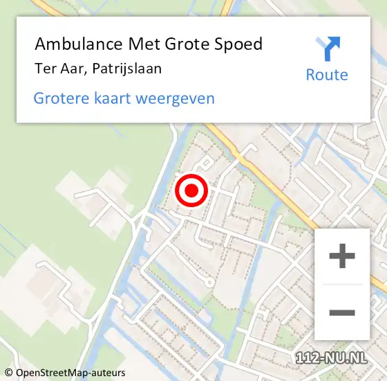 Locatie op kaart van de 112 melding: Ambulance Met Grote Spoed Naar Ter Aar, Patrijslaan op 17 april 2024 08:59