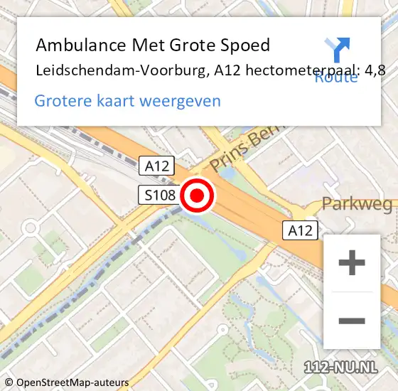 Locatie op kaart van de 112 melding: Ambulance Met Grote Spoed Naar Leidschendam-Voorburg, A12 hectometerpaal: 4,8 op 17 april 2024 08:59