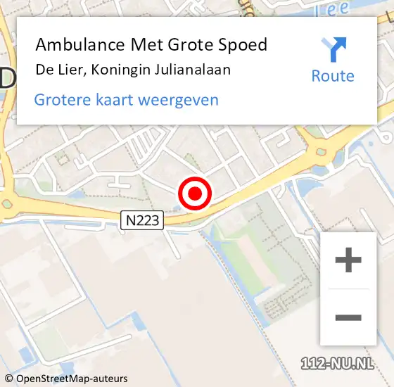 Locatie op kaart van de 112 melding: Ambulance Met Grote Spoed Naar De Lier, Koningin Julianalaan op 17 april 2024 09:30