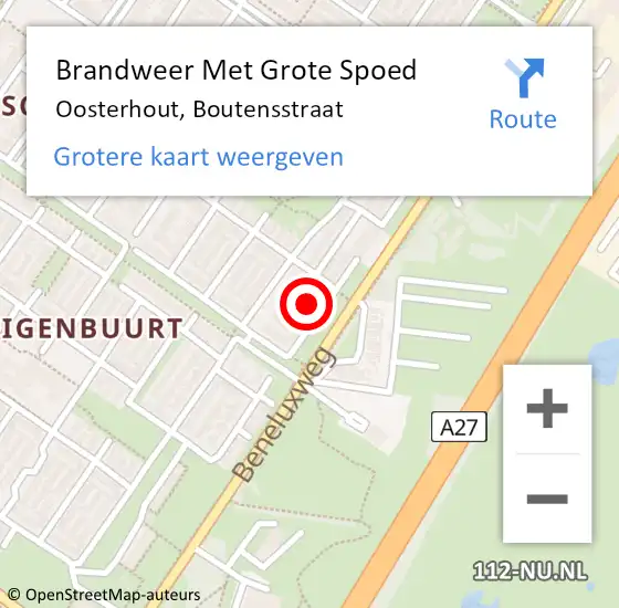 Locatie op kaart van de 112 melding: Brandweer Met Grote Spoed Naar Oosterhout, Boutensstraat op 17 april 2024 10:31