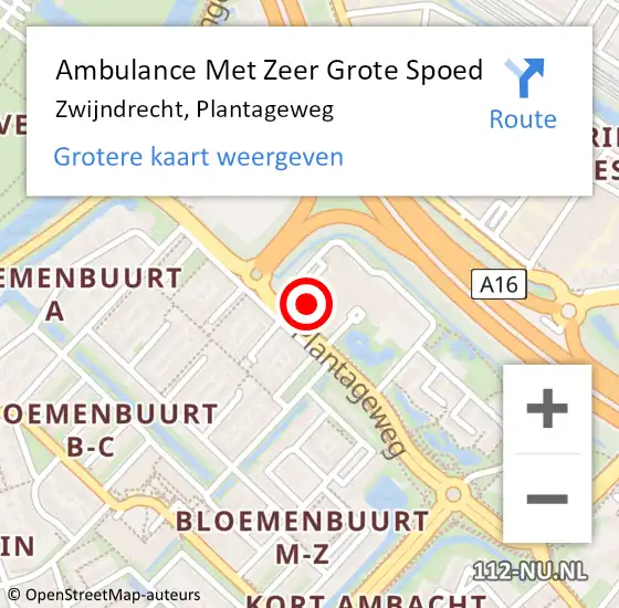 Locatie op kaart van de 112 melding: Ambulance Met Zeer Grote Spoed Naar Zwijndrecht, Plantageweg op 17 april 2024 10:53