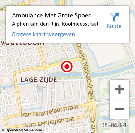 Locatie op kaart van de 112 melding: Ambulance Met Grote Spoed Naar Alphen aan den Rijn, Koolmeesstraat op 17 april 2024 10:58