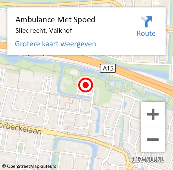 Locatie op kaart van de 112 melding: Ambulance Met Spoed Naar Sliedrecht, Valkhof op 17 april 2024 11:09