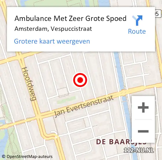 Locatie op kaart van de 112 melding: Ambulance Met Zeer Grote Spoed Naar Amsterdam, Vespuccistraat op 17 april 2024 11:14