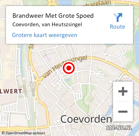 Locatie op kaart van de 112 melding: Brandweer Met Grote Spoed Naar Coevorden, van Heutszsingel op 17 april 2024 11:16