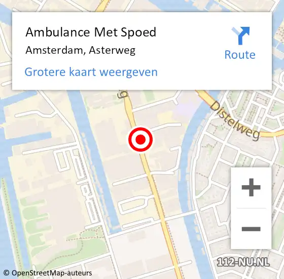 Locatie op kaart van de 112 melding: Ambulance Met Spoed Naar Amsterdam, Asterweg op 17 april 2024 12:01