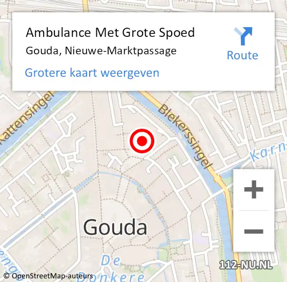 Locatie op kaart van de 112 melding: Ambulance Met Grote Spoed Naar Gouda, Nieuwe-Marktpassage op 17 april 2024 12:11