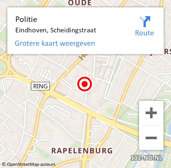 Locatie op kaart van de 112 melding: Politie Eindhoven, Scheidingstraat op 17 april 2024 12:29