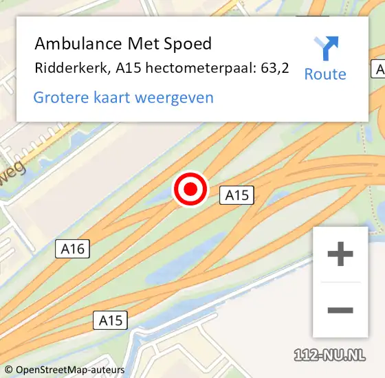 Locatie op kaart van de 112 melding: Ambulance Met Spoed Naar Ridderkerk, A15 hectometerpaal: 63,2 op 17 april 2024 12:35