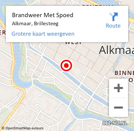 Locatie op kaart van de 112 melding: Brandweer Met Spoed Naar Alkmaar, Brillesteeg op 17 april 2024 13:03